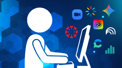 Decoratie image depicting a person in front of a computer.