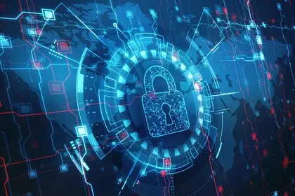 Closed padlock on digital background.